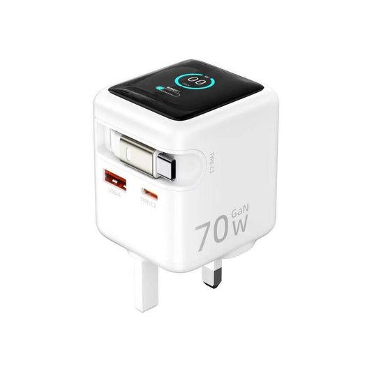 70W GaN Fast Charger with Retractable USB-C Cable
