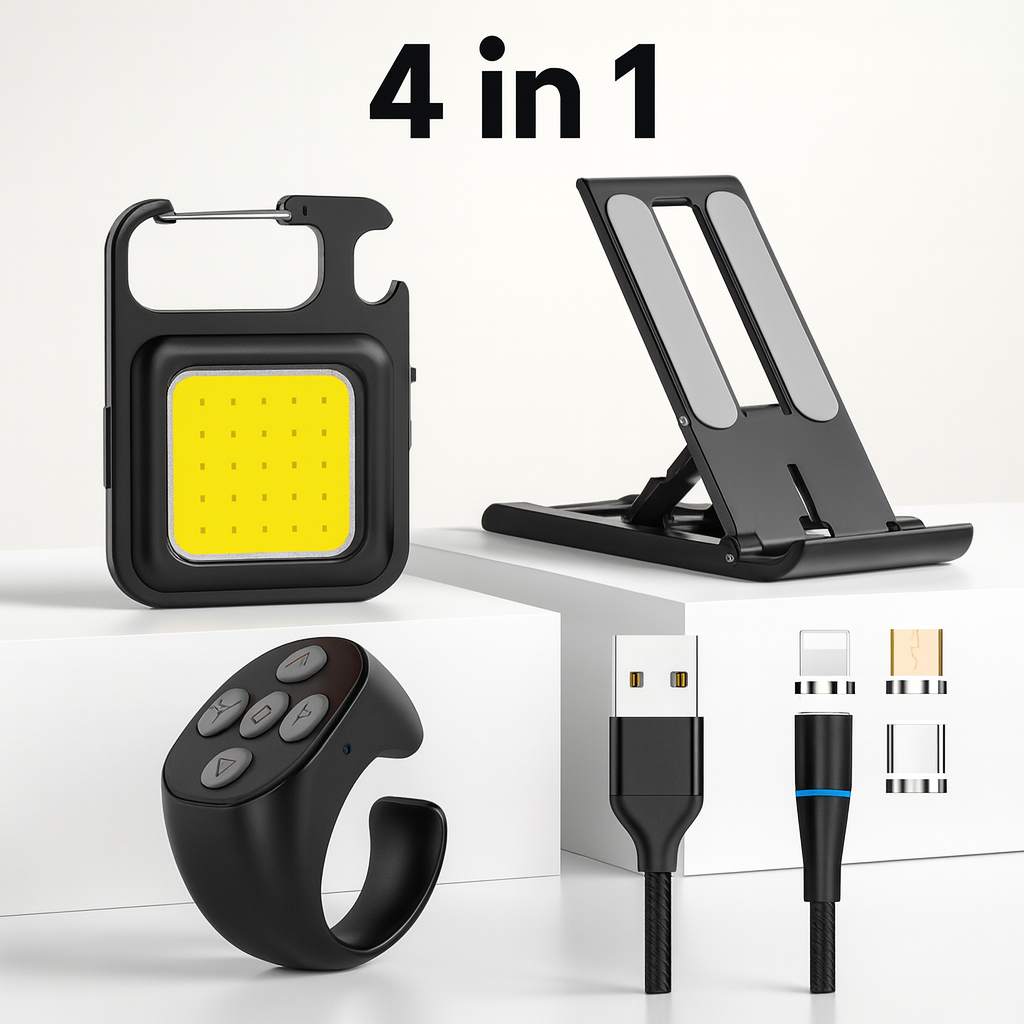 4-in-1 Phone Power Bundle – Charge, Film & Light Anywhere