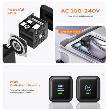 70W GaN Fast Charger with Retractable USB-C Cable