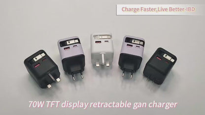 70W GaN Fast Charger with Retractable USB-C Cable